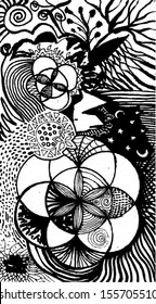 Vector illustration of a black & White abstract hand drawn image.