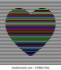 vector illustration black and white abstract lines and colored heart