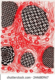 Vector illustration of black & white abstract checkers drawing. Hand drawn illustration, doodle. 