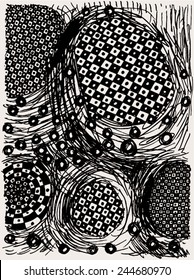 Vector illustration of black & white abstract checkers drawing. Hand drawn illustration, doodle. 