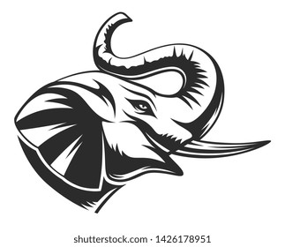 Vector illustration of black and white African elephant head.