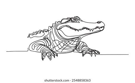 Ilustración vectorial de una cara sonriente del Aligator blanco y negro aislada en el fondo blanco. Para el libro para colorear de los niños.