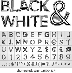 Vector illustration of Black and White Alphabet. Font. Font Set