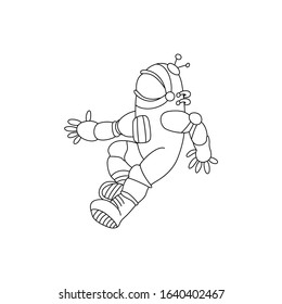 Vector illustration of black and white astronaut. Cartoon coloring page book
