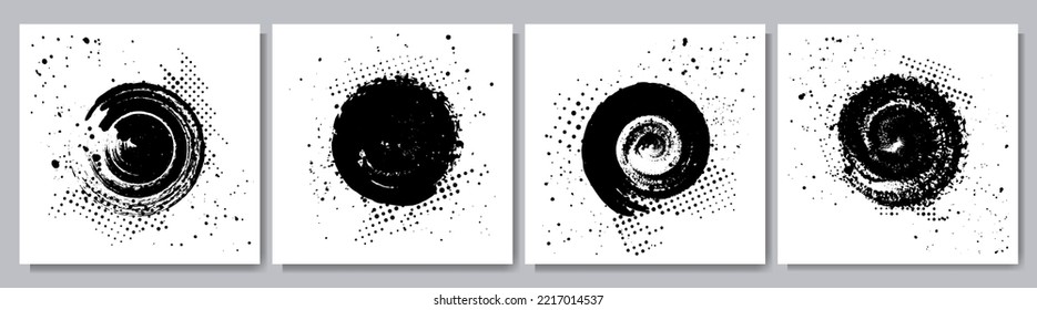Vector illustration. Black and white background. Ink brush stroke posters. Paint splash effect. Abstract art frames collection. Design elements for social media, blog post, web template