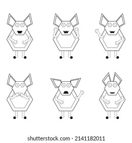 Ilustración vectorial de murciélagos blancos y negros sobre un fondo blanco. Bien, bien, pequeño, mal. Diseñado para programas informáticos, logotipos, banners, paquetes, sitios web