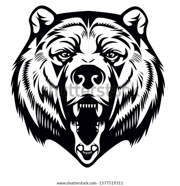 Vector Illustration Black White Bear Head Stock Vector (Royalty Free ...