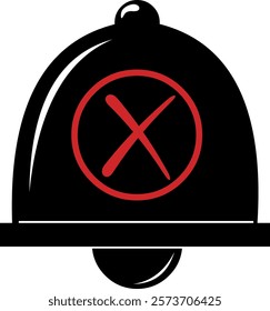 vector illustration black and white bell icon with red color cross, under disabled alarm concept