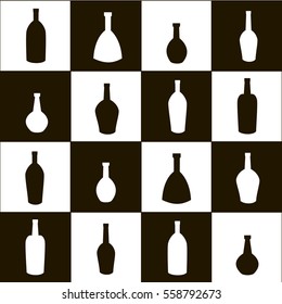 Vector illustration black and white bottles on a chessboard