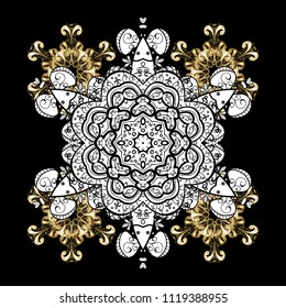 Vector illustration. Black, white and brown colors with snowflakes. Isolated cute snowflakes on colorful background.
