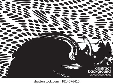 Vector illustration of black and white brush srokes texture background. Distressed overlay texture. Grunge background. Abstract textured effect. 