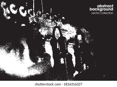 Vektorgrafik von schwarz-weißem Pinselstrich, strukturierter Hintergrund. Verzerrte Overlay-Textur. brüchiger Hintergrund. Abstrakter strukturierter Effekt. 