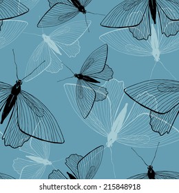 Vector illustration with black and white butterflies. Seamless pattern. Can be used as web page background, wallpaper, surface textures