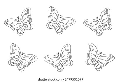 Vector illustration of black and white butteries. Coloring page.