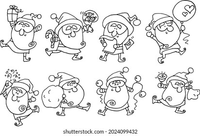 Ilustración vectorial serie de acción de la caricatura en blanco y negro de Santa Claus