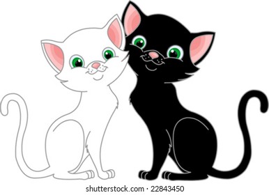 vector illustration of black and white  cats in love