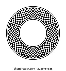 Vector illustration of black and white checkered border circle. Abstract checker frame design.