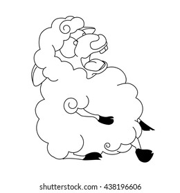 Vector illustration in black and white for children with laughing sheep to be colored on paper with brushes or pastels