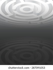 vector illustration of black and white circular maze 3D perspective background 