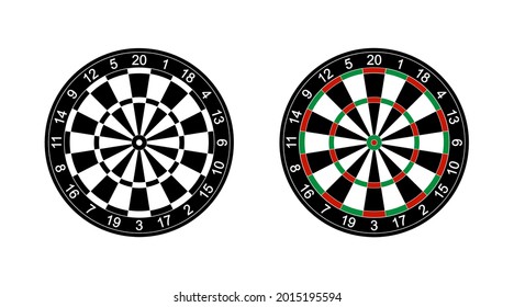 Vector illustration of black and white and color darts for playing darts isolated on white background