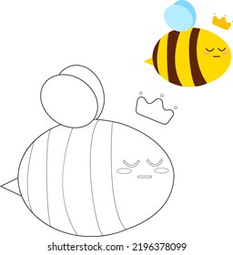 Vector illustration of Black and White color bee. for children coloring book.