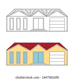 Dibujo vectorial de una casa en blanco, negro y de colores