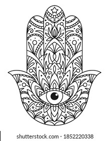 Vector illustration. Black and white coloring with hamsa