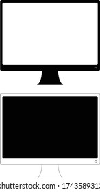 vector illustration of Black and white Computer monitor