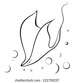Vector illustration of black and white contour ray skate isolated on white