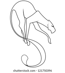 Vector illustration of black and white contour panther with long tail isolated on white