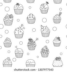 Vector illustration of black and white cupcakes pattern