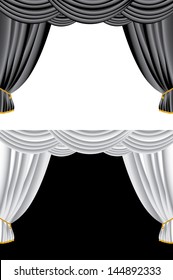 Vector illustration of black and white curtains.