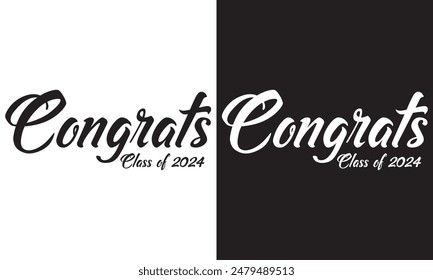 Vector illustration of black and white design for graduation ceremony. Class of 2024. Congratulations graduates typography design template for shirt, stamp, logo, card, invitation etc. EPS 10