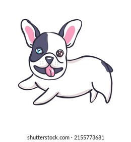 Vector illustration with black and white dog. Smiling bulldog.