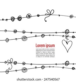 vector illustration. Black and white doodle card with hearts and garlands. Valentine's Day