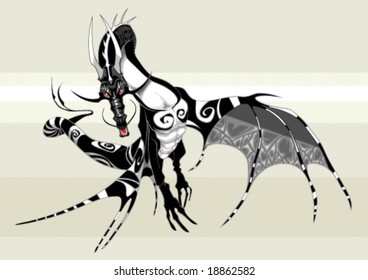 Vector illustration - Black and White Dragon