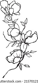 Vector illustration in black and white drawn in the style of a single line with the image of decorative flowers.
