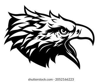 Vector illustration of black and white eagle head side view.