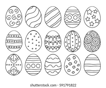 Vector illustration: black and white  egg icons with ornament for Easter holidays design isolated on white background.