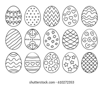 Vector illustration: black and white  egg icons with ornament for Easter holidays design isolated on white background.