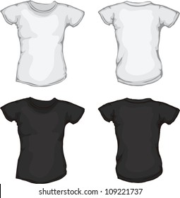 vector illustration of black and white female shirts template, front and back design, check out my portfolio for different t-shirt templates