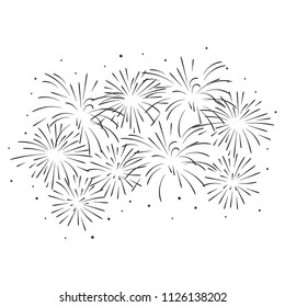 Vector illustration of black and white fireworks with stars.