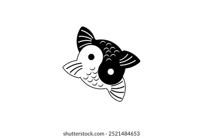 Vector illustration of black and white fish in yin yang style