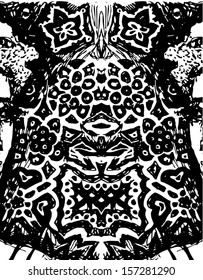 Vector illustration of black and white floral hand drawn background. Symmetric image / pattern.