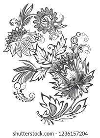 Vector illustration black and white flower ornament