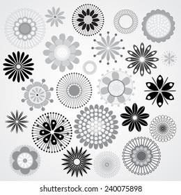Vector illustration of a black and white flowers  