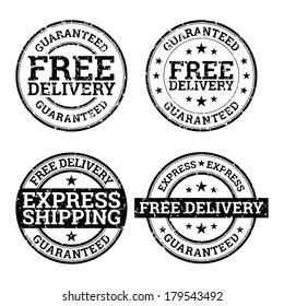 Vector illustration of black and white free delivery stamps.