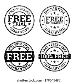 Vector illustration of black and white free trial stamps.