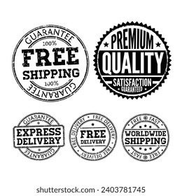 Vector illustration of black and white free delivery stamps.