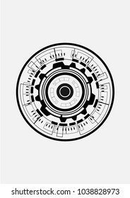 Vector illustration. Black and white geometric shapes with straight lines, line, square, dots and circle. isolated on white technology background. The good for your design. 
